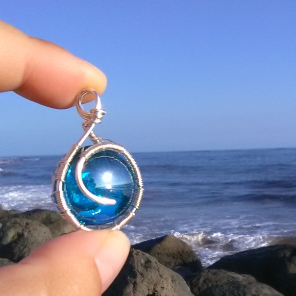 TreebytheSea Jewelry - Turquoise Ocean Silver Wrapped Necklace